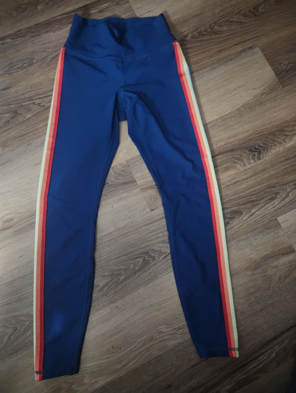 Spiritual Gangster Blue Leggings with Red and Yellow Side Stripes